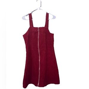 RT Red Corduroy Zip-Front Mini Dress • A-Line • Wide Straps • Size XL